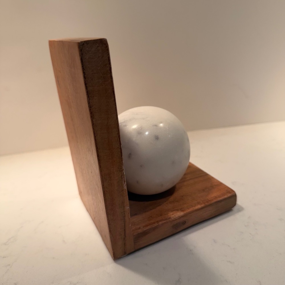 Marble & Wood Single Modern Bookend NEW Sturdy Heavy Simple Minimalist Bookish - Picture 4 of 11